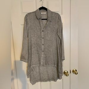 Beau Jours black over-dyed linen high-low button up.